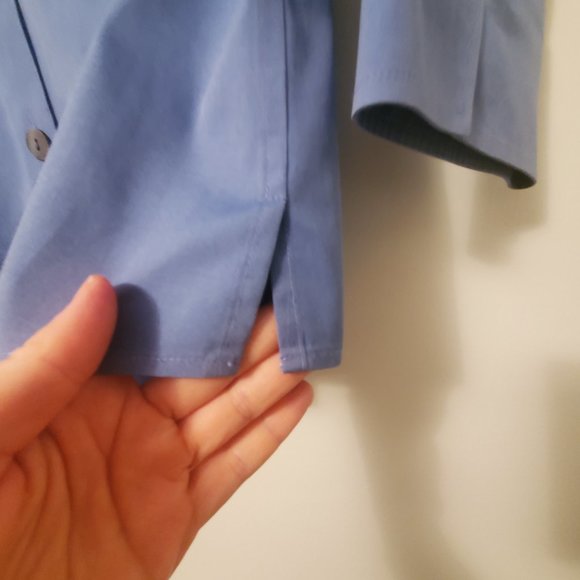 FOXCROFT Blue Women's Button Down Shirt Blouse V Neck Collared 3/4 Sleeves sz 12 - Picture 6 of 8